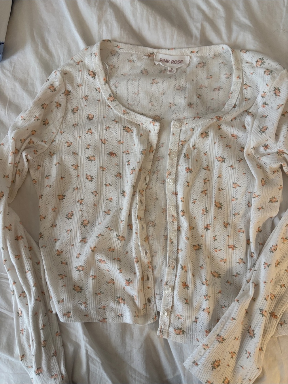Pink Rose Cream Cardigan with Pink and Peach Floral Print